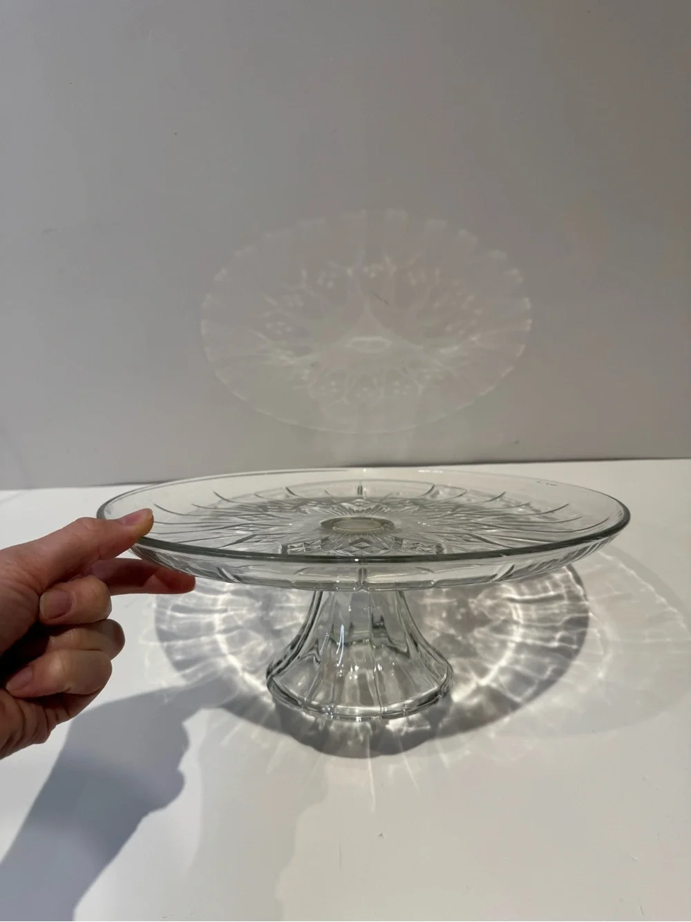 Vintage Cut Glass Pedestal Cake Stand / Platter
